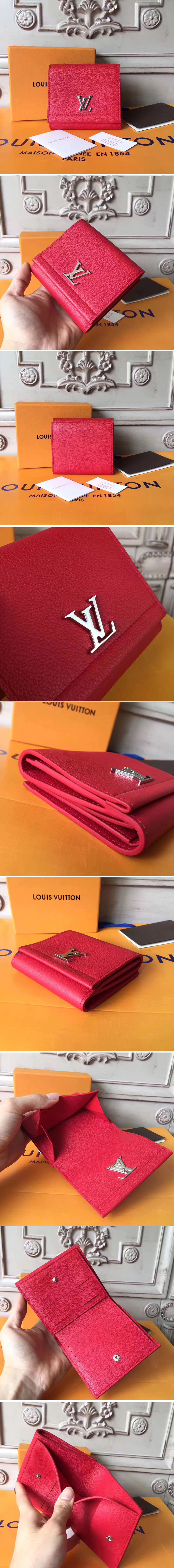 Replica Louis Vuitton M64308 Lockme II Compact Wallets taurillon Red