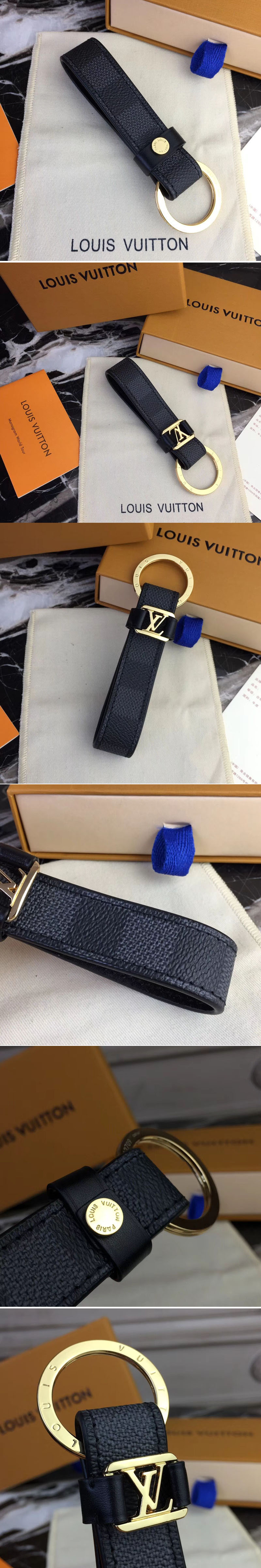 Replica Louis Vuitton M62706 LV Dragonne Key Holder Damier Graphite Canvas Gold Hardware