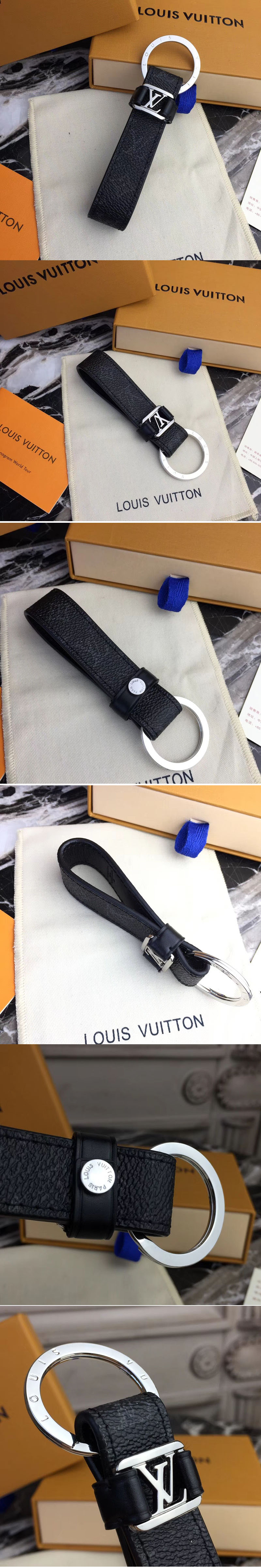 Replica Louis Vuitton M62709 LV Dragonne Key Holder Monogram Eclipse Canvas Silver Hardware