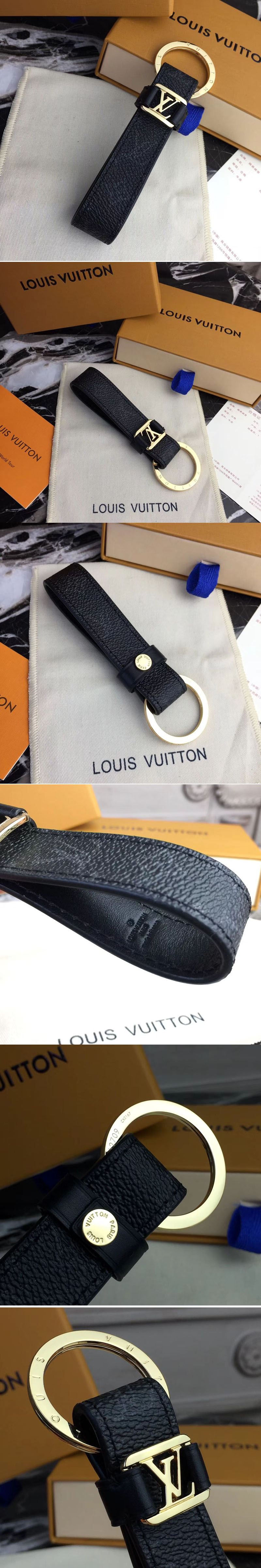 Replica Louis Vuitton M62709 LV Dragonne Key Holder Monogram Eclipse Canvas Gold Hardware