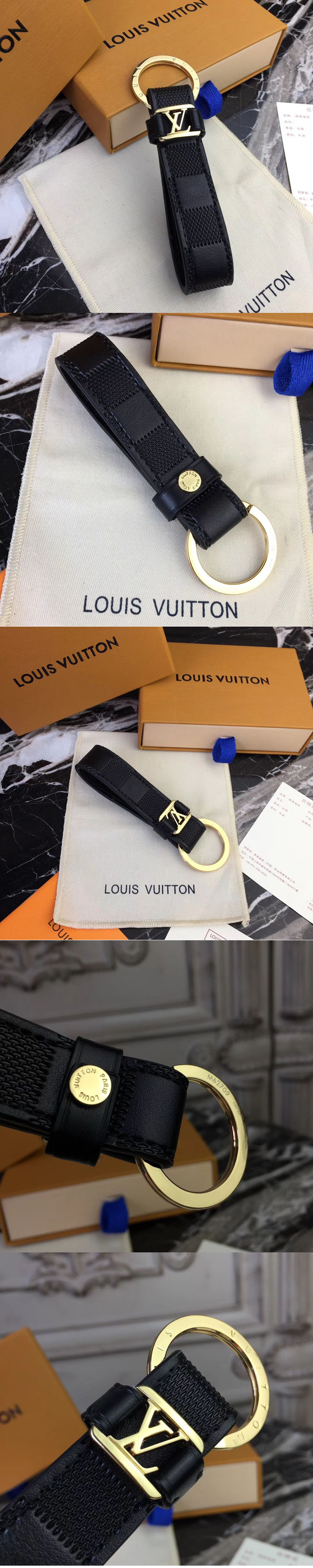 Replica Louis Vuitton M62710 LV Dragonne Key Holder Damier Infini Gold Hardware