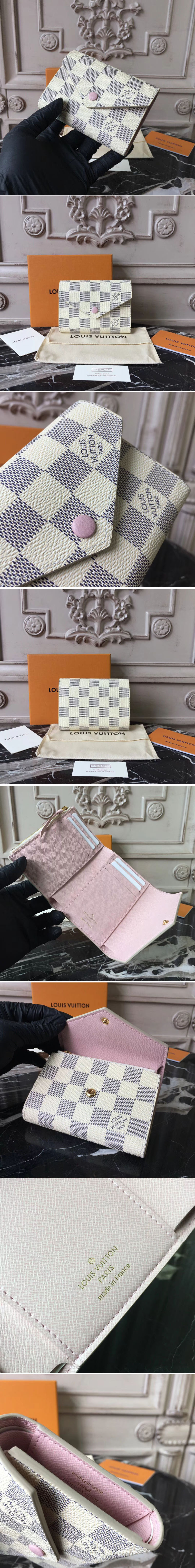 Replica Louis Vuitton N64022 Damier Azur Canvas Victorine Wallet Pink