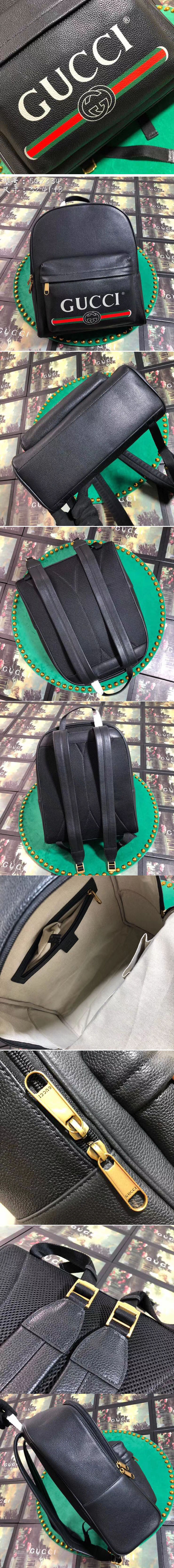 Replica Gucci 547834 Print leather backpack Black leather