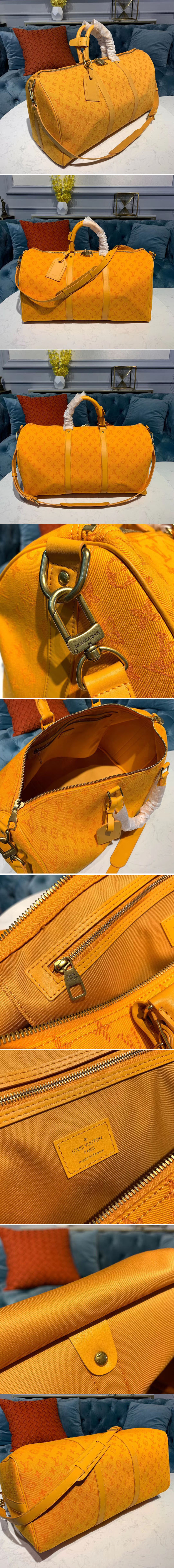 Replica Louis Vuitton M44644 LV Keepall Bandouliere 50 Bags Ochre yellow Monogram Denim