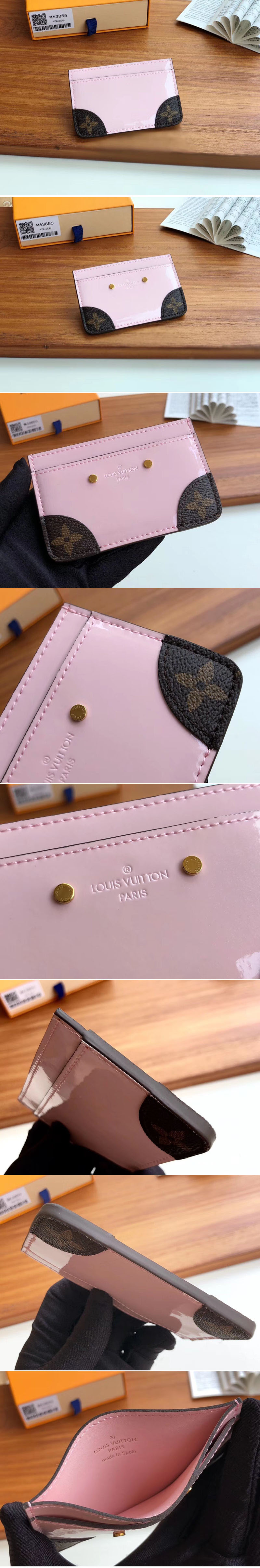 Replica Louis Vuitton M63855 LV Venice Card Holder Pink Patent Leather