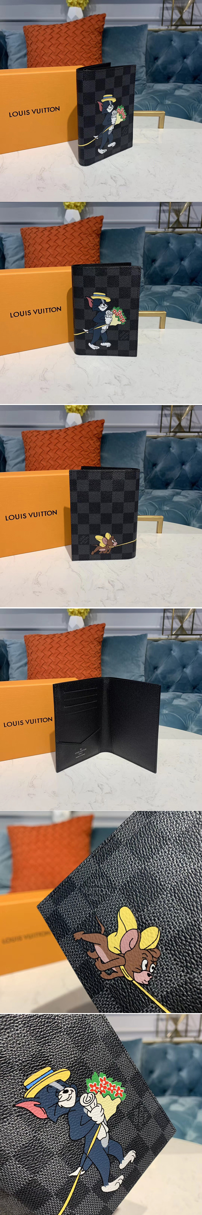 Replica Louis Vuitton M64411 LV Passport Cover Wallet Damier Graphite Canvas With Tom And Jerry