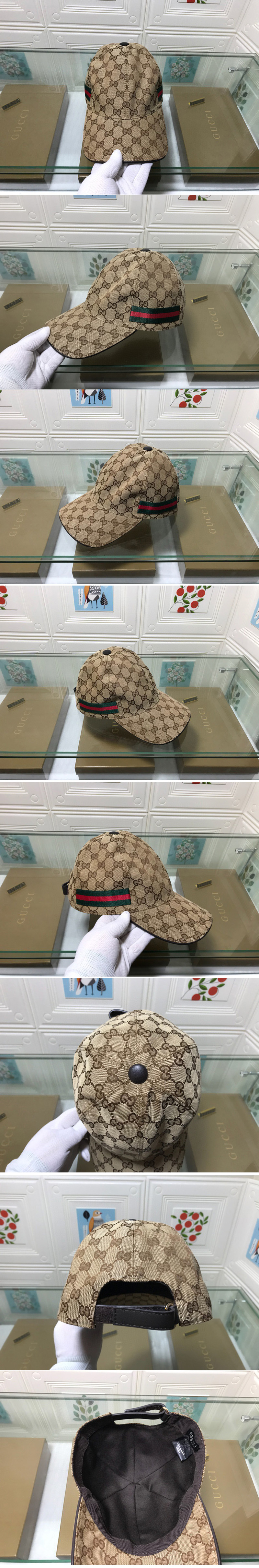 Replica Gucci 200035 Original GG canvas baseball hat with Web In Beige/ebony Original GG