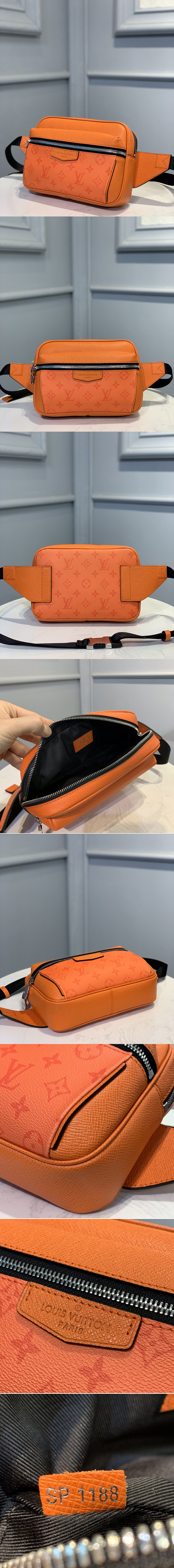 Replica Louis Vuitton M30430 LV Outdoor bumbag Bag in Orange Taiga Leather and Monogram Eclipse Canvas