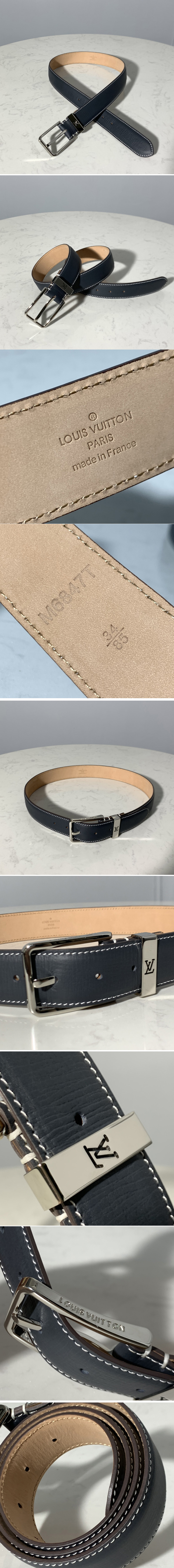 Replica Louis Vuitton M6847T LV Pont Neuf 35mm Belt in Blue taurillon Leather