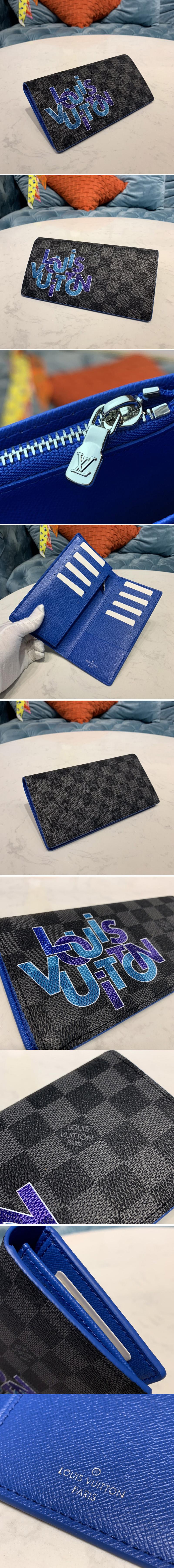 Replica Louis Vuitton N60326 LV Brazza Wallet In Damier Graphite Canvas With Blue