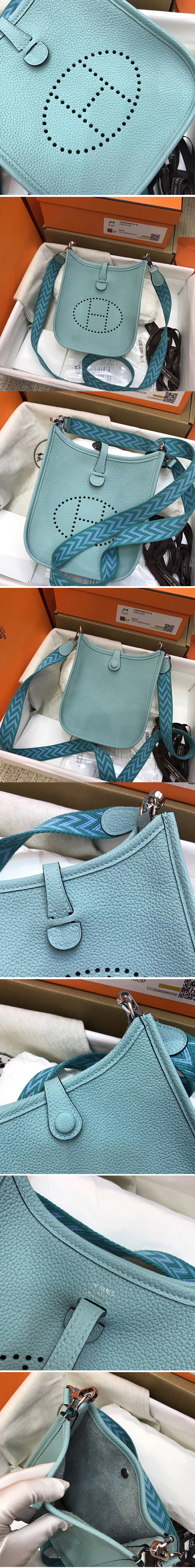 Replica Hermes Evelyne Mini Bag in Light Blue Togo Leather