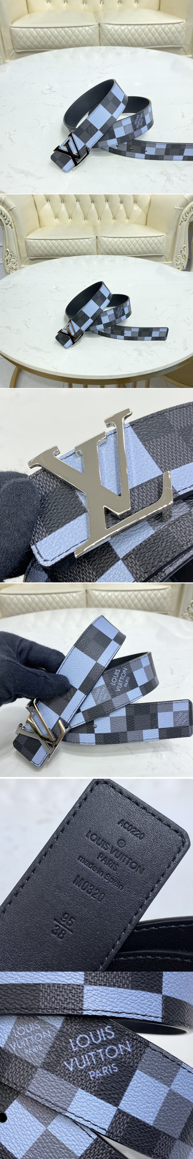 Replica Louis Vuitton M0320V LV Initiales 40 MM reversible belt in Antarctica Silver Damier Graphite canvas