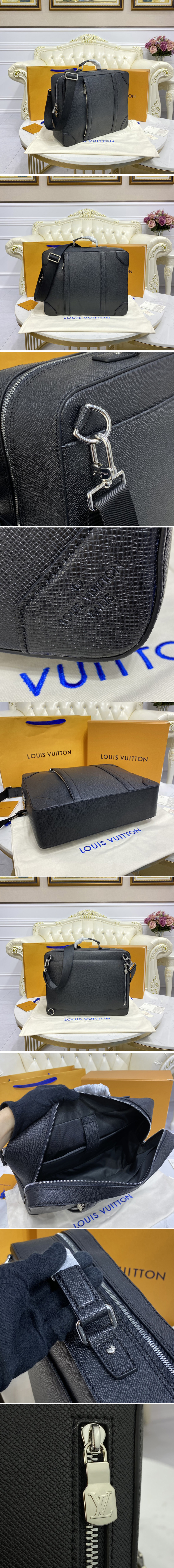 Replica Louis Vuitton M30769 LV Briefcase Backpack in Black Taiga leather