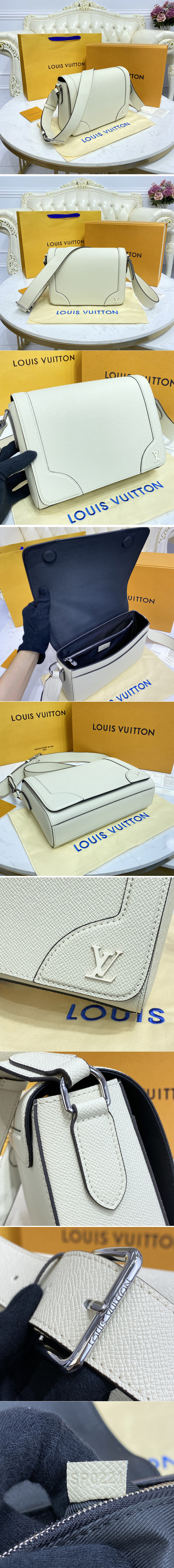 Replica Louis Vuitton M30808 LV new Flap Messenger Bag in White Taiga cowhide leather