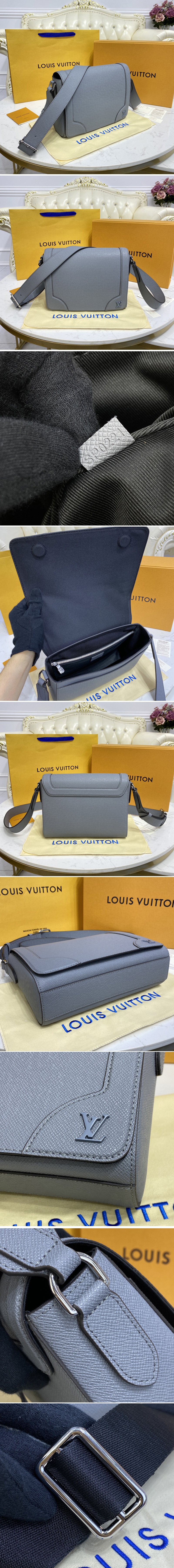 Replica Louis Vuitton M30808 LV new Flap Messenger Bag in Grey Taiga cowhide leather