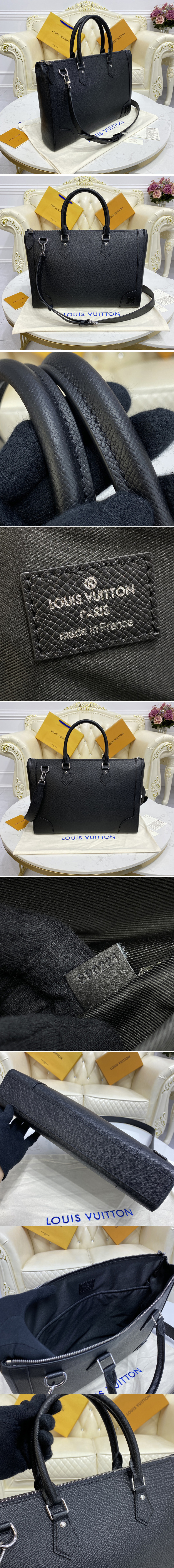 Replica Louis Vuitton M30810 LV Slim Briefcase Bag in Black Taiga cowhide leather