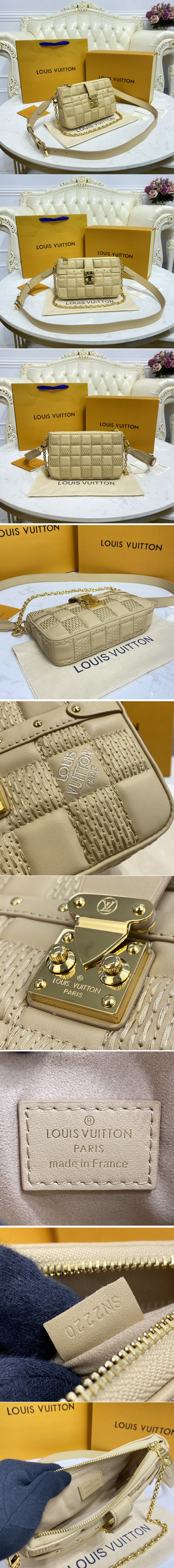 Replica Louis Vuitton M59048 LV Pochette Troca Bag in Beige Damier Quilt lamb leather