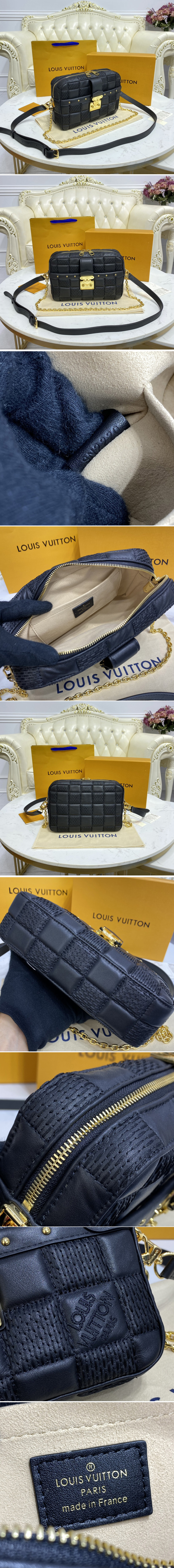 Replica Louis Vuitton M59116 LV Troca PM handbag in Black Damier Quilt lambskin