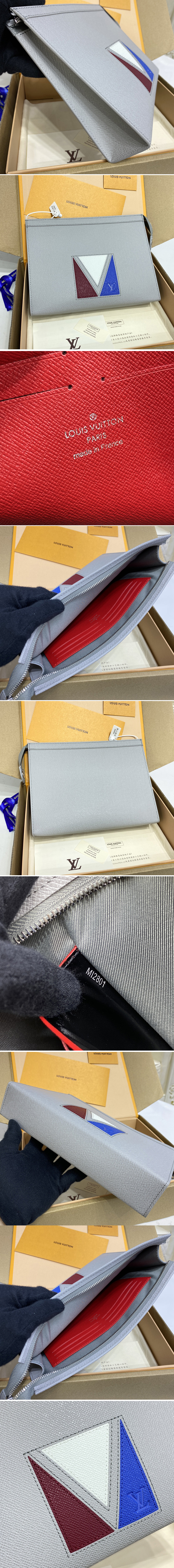 Replica Louis Vuitton M59147 LV Pochette Voyage in Gray Taiga cowhide leather