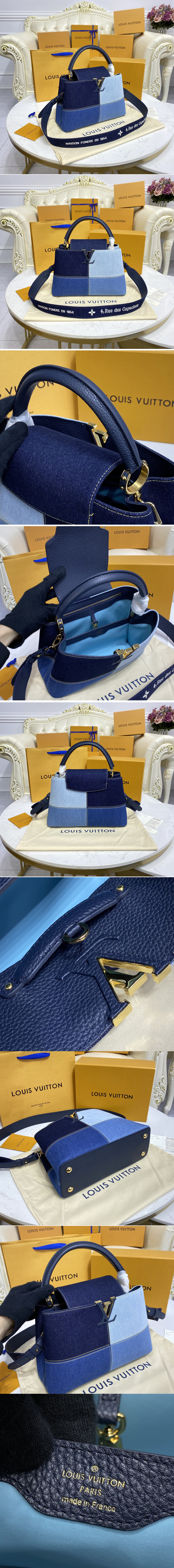 Replica Louis Vuitton M59430 LV Capucines BB handbag in Navy Blue Taurillon leather and denim