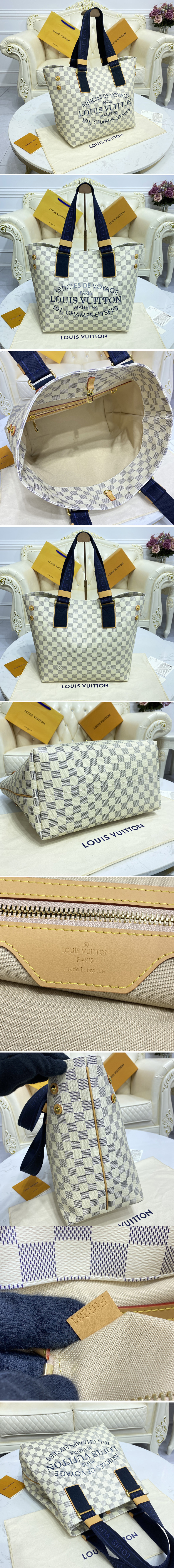 Replica Louis Vuitton N41179 LV Neverfull MM tote Bag in Damier Azur canvas