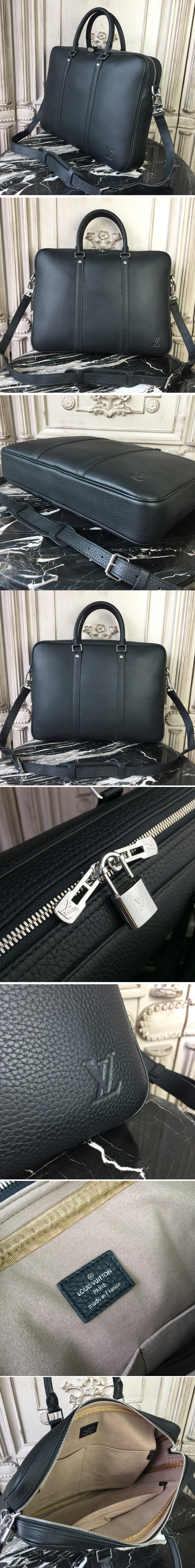 Replica Louis Vuitton M33412 LV Porte-Documents Voyage PM bag in Black Taiga leather