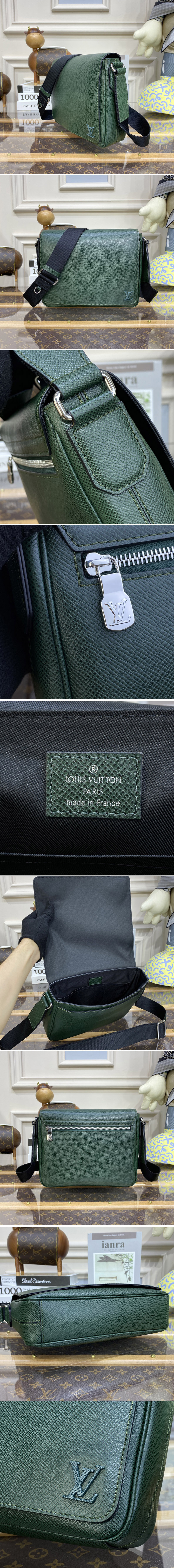 Replica Louis Vuitton M30861 LV District PM messenger bag in Green Taiga cowhide leather