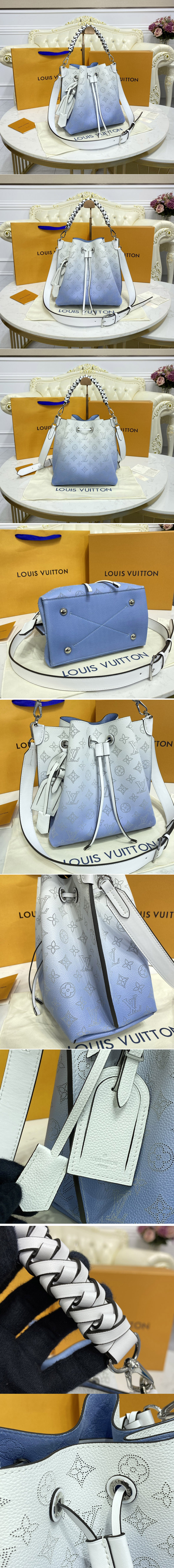 Replica Louis Vuitton M57853 LV Muria bucket bag in Blue Mahina perforated calf leather