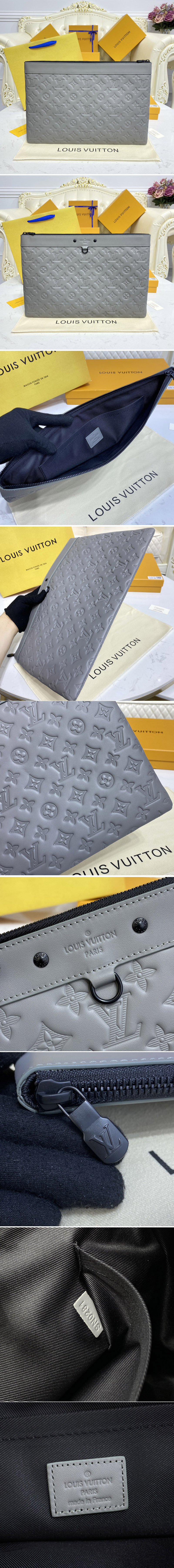 Replica Louis Vuitton M81385 LV Pochette Discovery Pouch in Gray Monogram Shadow calf leather