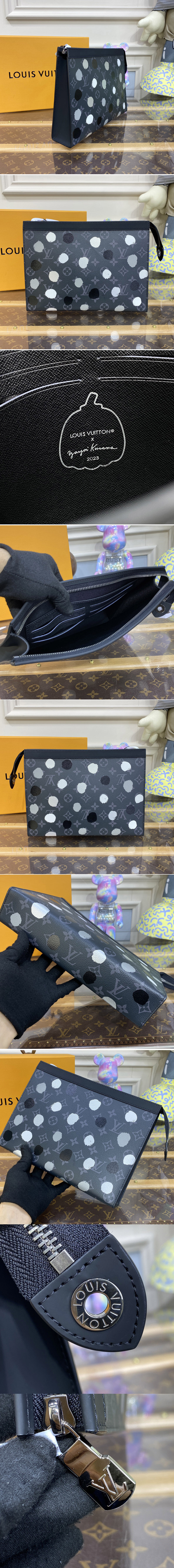 Replica Louis Vuitton M81934 LV LVxYK Pochette Voyage bag in Monogram Eclipse coated canvas with 3D Painted Dots print