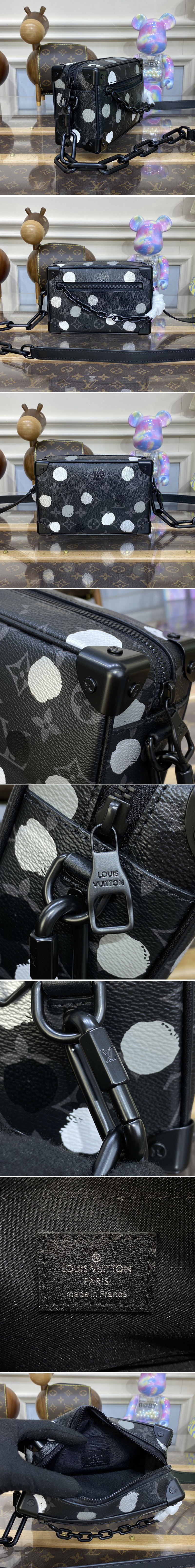 Replica Louis Vuitton M81936 LV x YK Mini Soft Trunk Bag in Monogram Eclipse coated canvas with 3D Painted Dots print