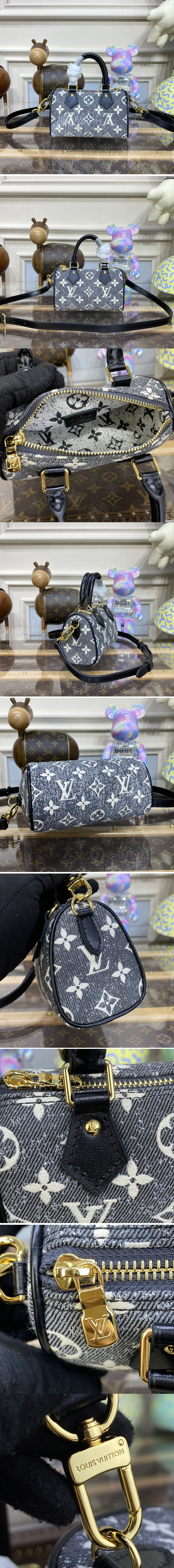 Replica Louis Vuitton M82242 LV Nano Speedy Bag in Gray Monogram Jacquard Denim