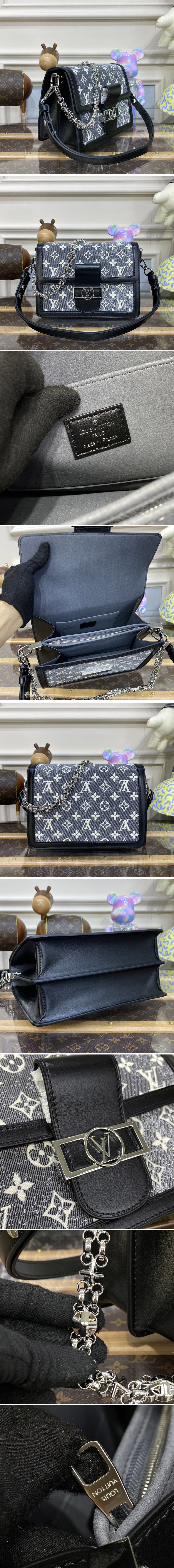 Replica Louis Vuitton M21448 LV Dauphine MM handbag in Gray Denim textile jacquard