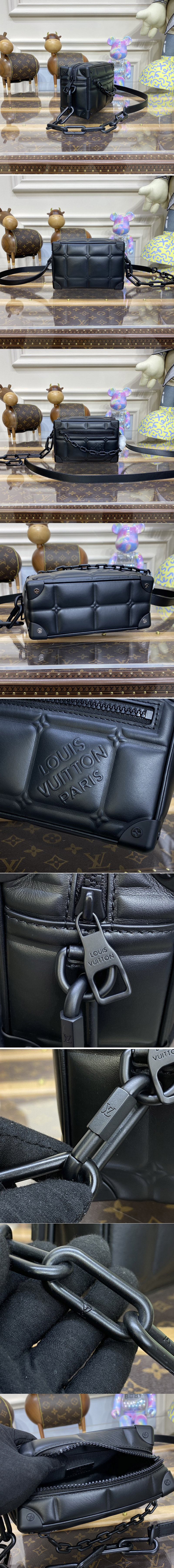 Replica Louis Vuitton M81611 LV Mini Soft Trunk Bag in Black Puffy Damier soft calf leather