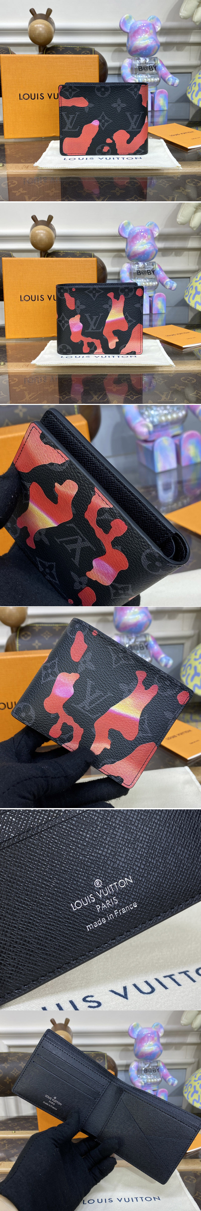 Replica Louis Vuitton M81750 LV Multiple wallet in Sunrise Monogram Eclipse coated canvas