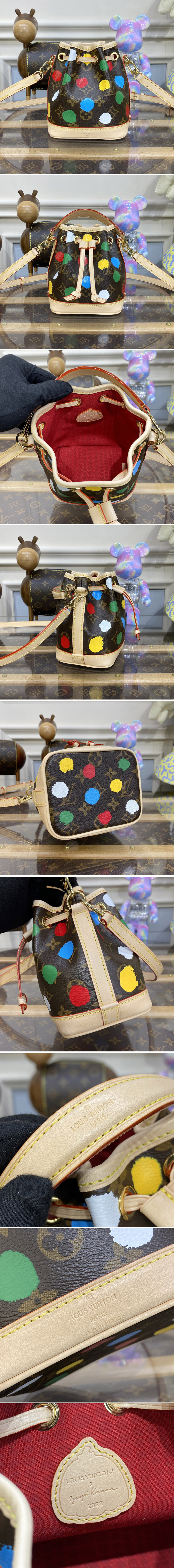 Replica Louis Vuitton M81863 LV Nano Noe Bag in Monogram coated canvas with 3D Painted Dots print