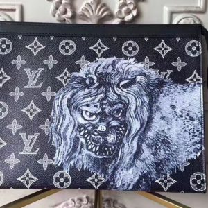 Replica Louis Vuitton M66639 Monogram Canvas Lion Pochette Voyage MM Bags