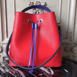 Replica Louis Vuitton Epi Leather Lockme Bucket Bags Red/Blue M54366