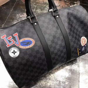 Replica Louis Vuitton N41057 Keepall Bandouliere 45 Damier Graphite Stickers Bags