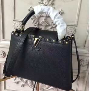 Replica Louis Vuitton M48864 Capucines MM Taurillon Leather Bags Black