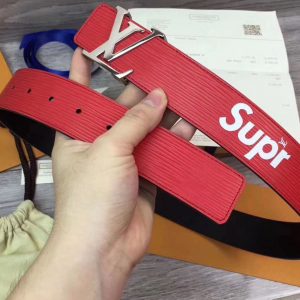 Replica Louis Vuitton X Supreme LV Initiales 40 MM Epi Leather Belt Red