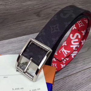 Replica Louis Vuitton Supreme x Monogram LV Reversible Belt Red Silver Buckle