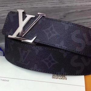 Replica Louis Vuitton Supreme x Monogram LV Belt Silver Buckle Black