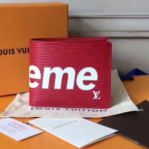 Replica Louis Vuitton M60332 Epi Leather x Supreme Wallet Red