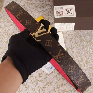 Replica Louis Vuitton Monogram Canvas Belts With Gold Buckle Red