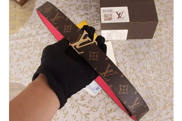 Replica Louis Vuitton Monogram Canvas Belts With Gold Buckle Red