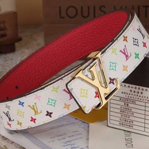 Replica Louis Vuitton Monogram Multicolor White Belts With Gold Buckle