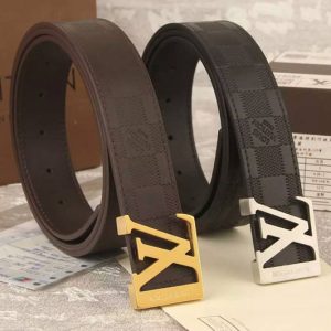 Replica Louis Vuitton Black/Coffee Belts With Gold/Silver Buckle