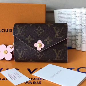 Replica Louis Vuitton M64203 Monogram Canvas Victorine Wallet With Flower Charm Pink