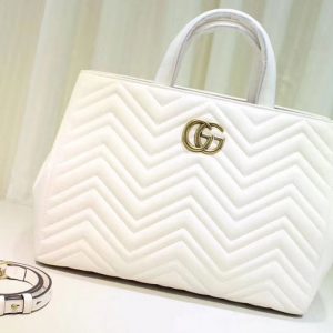 Replica Gucci 443505 GG Marmont medium matelassé top handle bags White